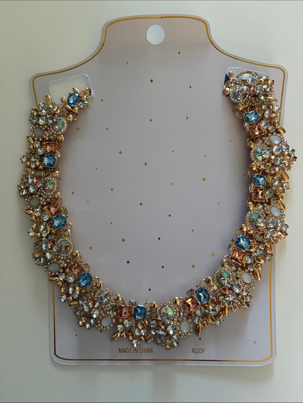 Eye Candy Statement Gold Necklace with Blue and Clear Crystals - Women Jewelry